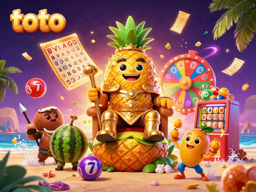 Engage with the vibrant casino scene featuring toto in a beach-themed lottery atmosphere with dynamic game elements.