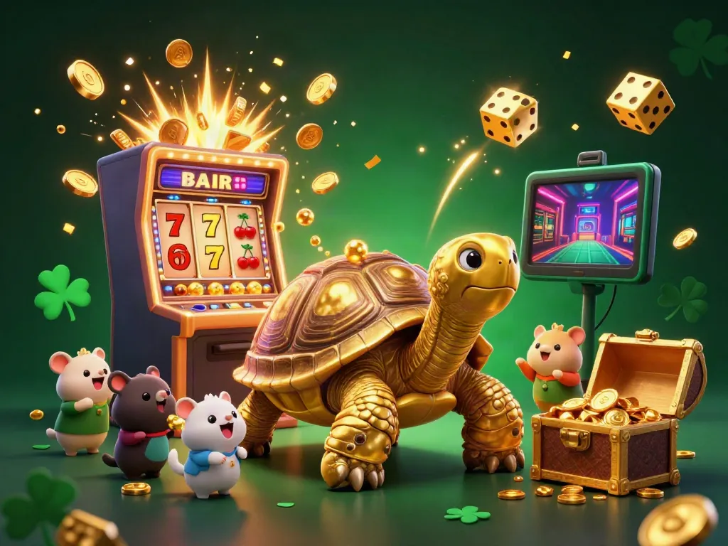 Engage in thrilling gameplay with 88 aa's dynamic casino scene featuring a golden tortoise pinball machine.