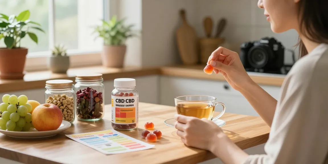 Enjoying high-quality CBD gummies Canada in a tranquil kitchen setting for health and wellness
