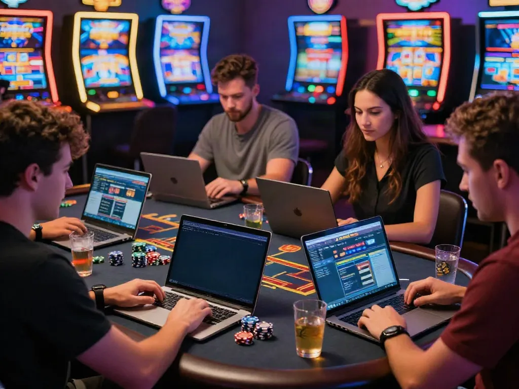 Players engaging with credit card casino sites in a vibrant online gaming atmosphere.