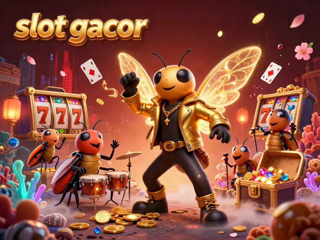 Experience the excitement of slot gacor with vibrant characters and casino elements in a 3D digital illustration.