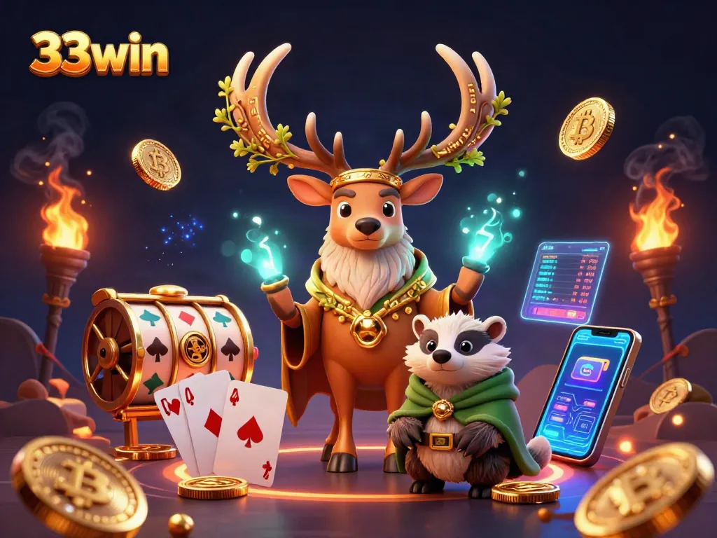 Engage in thrilling games at 33win with vibrant, enchanted casino visuals featuring unique characters.