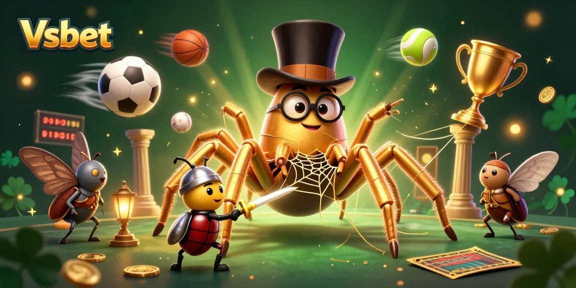 Experience thrilling moments with Vsbet as a golden tarantula weaves a web between casino pillars.