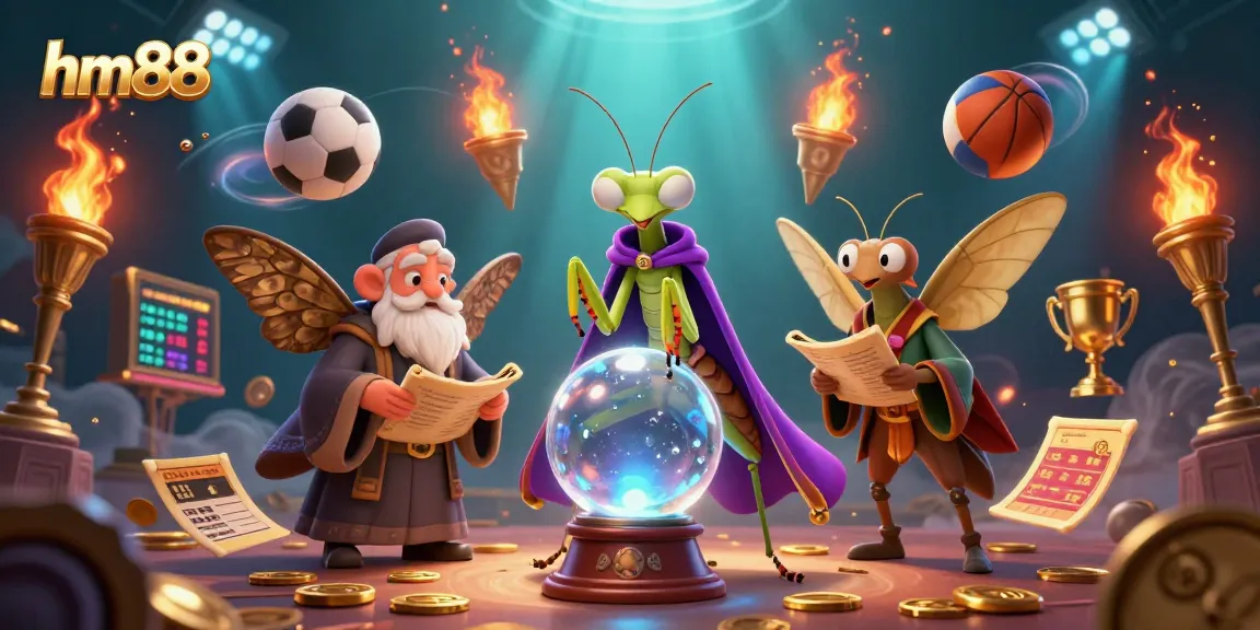 Engage in thrilling betting at hm88 while witnessing a mystical scene with vibrant characters and sports elements.