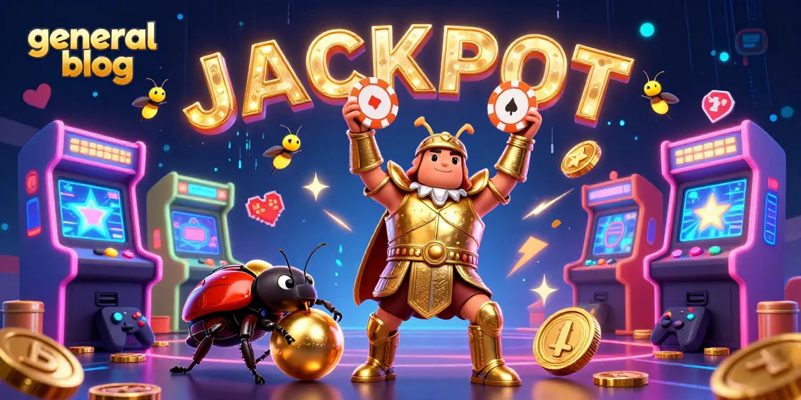 Engage with the thrilling action in this general blog illustration showcasing a beetle in gladiator armor triumphantly lifting a poker chip.