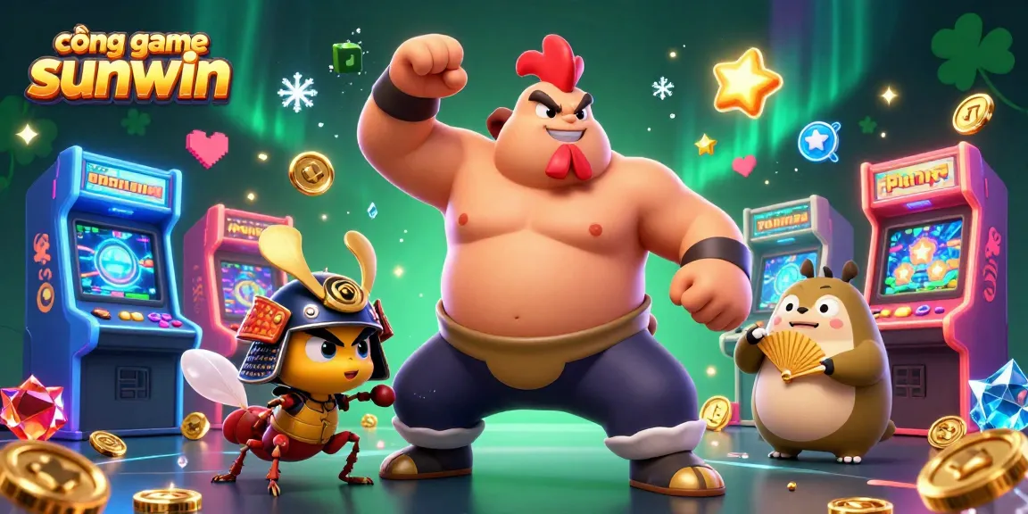 Experience the excitement at cổng game sunwin with vibrant gaming characters amidst thrilling casino elements.