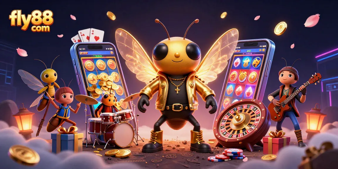 Spin the reels at fly88 com as a 3D cartoon cicada rock star rocks the casino!