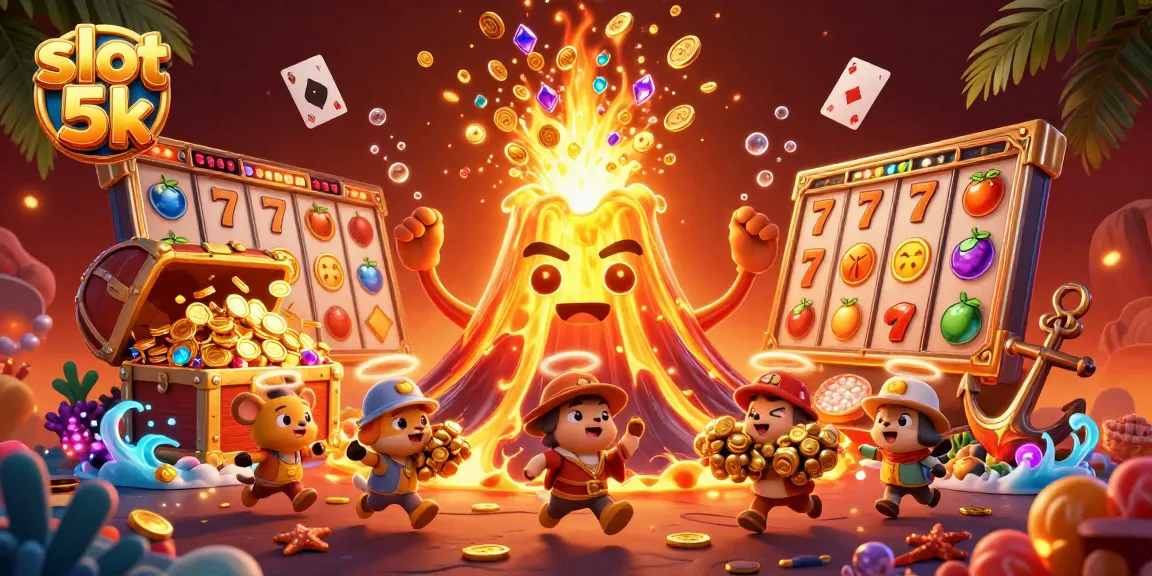Spin to win with slot 5k, a vibrant casino scene full of treasures and excitement.
